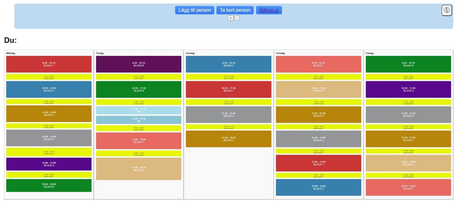 Entering your own timetable and free periods